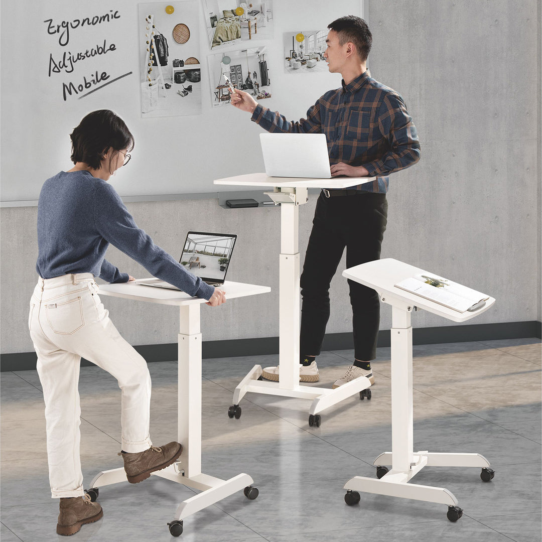 Maclean MC-892BW Scrivania per laptop regolabile in altezza fino a max. 113cm con rotelle Scrivania sit-stand 30 gradi inclinabile Bianco