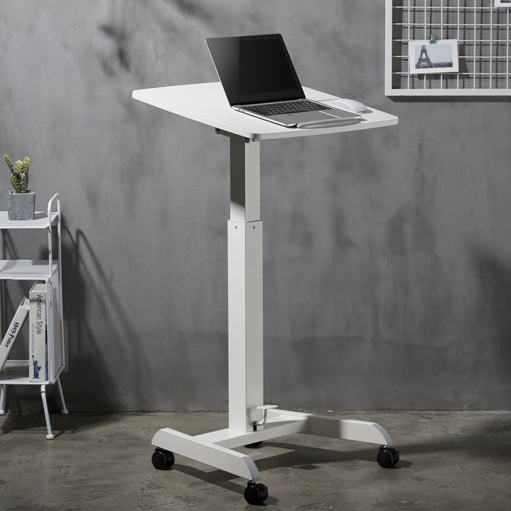 Maclean MC-892BW Scrivania per laptop regolabile in altezza fino a max. 113cm con rotelle Scrivania sit-stand 30 gradi inclinabile Bianco