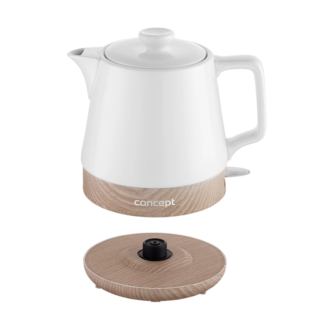 Concept RK0060 Bollitore elettrico in ceramica da 1,0 litri, colore bianco e struttura in legno