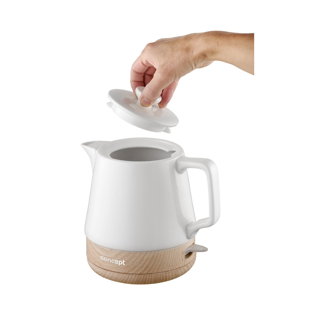 Concept RK0060 Bollitore elettrico in ceramica da 1,0 litri, colore bianco e struttura in legno