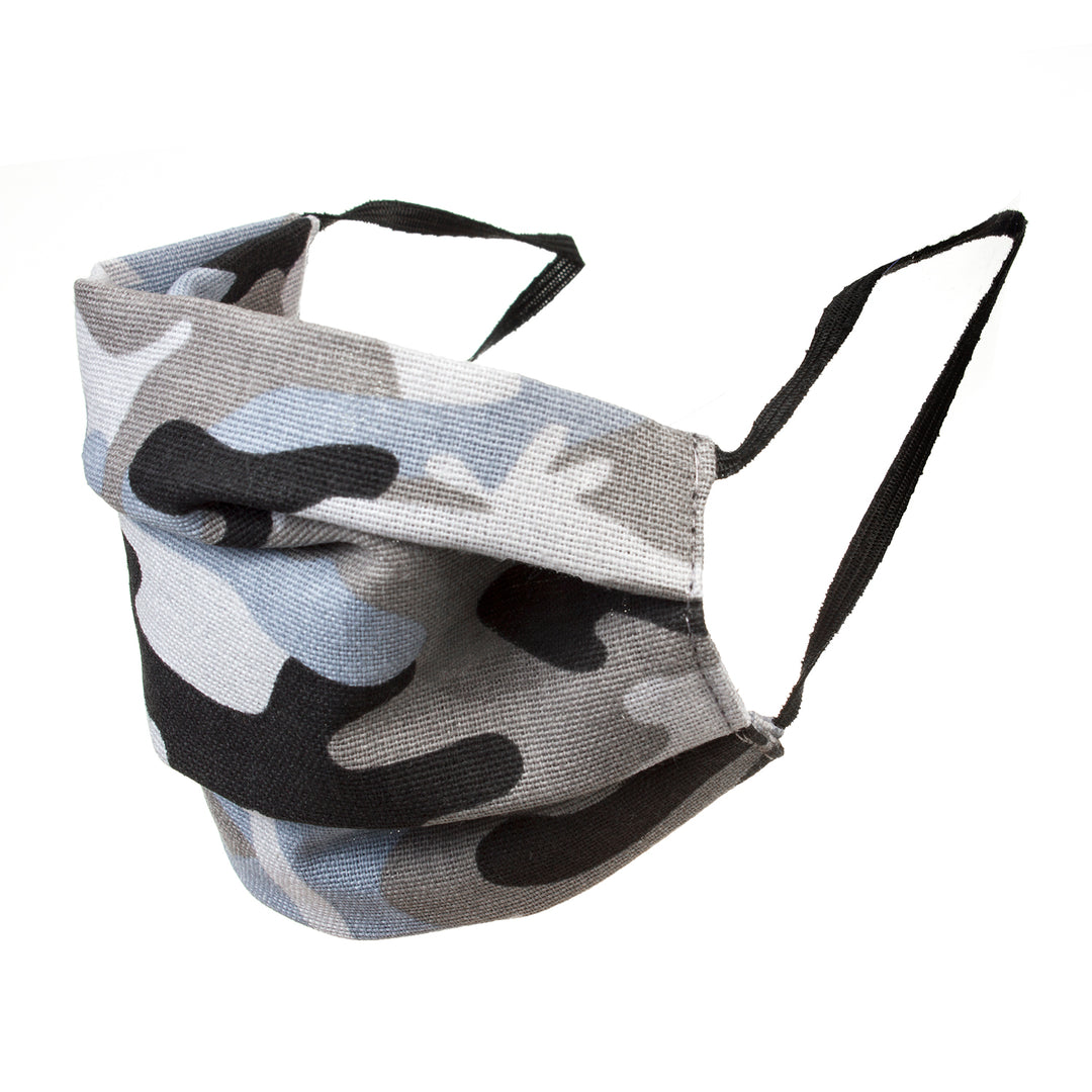 Maschera protettiva riutilizzabile con elastico di cotone - colore mimetico grigio e blu