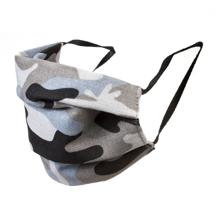 Maschera protettiva riutilizzabile con elastico di cotone - colore mimetico grigio e blu