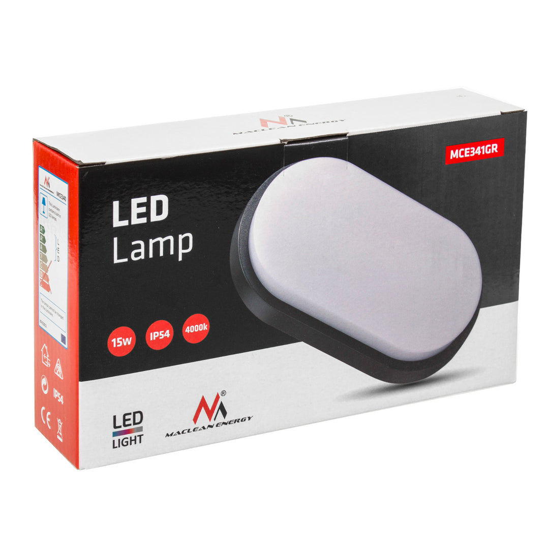 Applique e plafoniera LED MCE341 GR 1100lm 15W IP54 Maclean Energy colore grigio, colore bianco naturale (4000K)