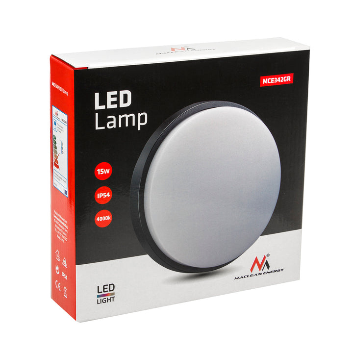 Lampada da parete e soffitto LED MCE342 GR 1100lm 15W IP54 Maclean Energy grigio, bianco naturale (4000K)