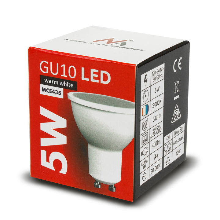 Lampadina LED GU10 5W Maclean Energy MCE435 WW bianco caldo 3000K, 220-240V~, 50/60Hz, 400 lumen