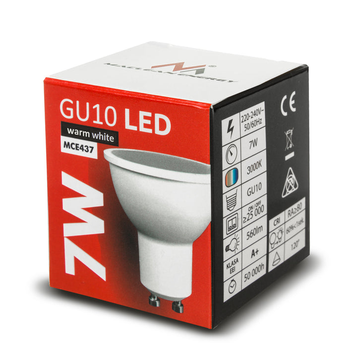 Lampadina LED GU10 7W Maclean Energy MCE437 WW bianco caldo 3000K, 220-240V ~, 50 / 60Hz, 490 lumen