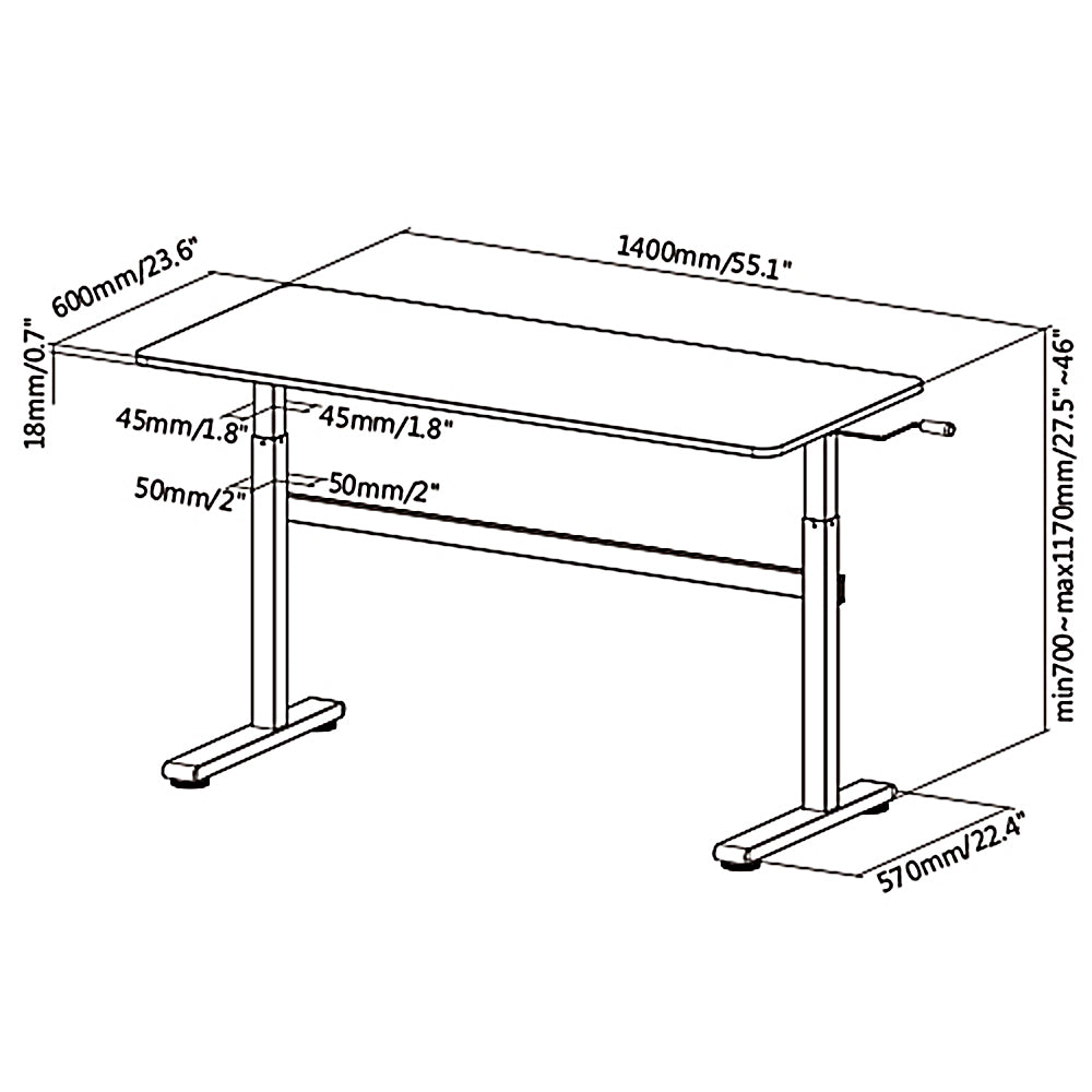 Scrivania manuale regolabile in altezza Ergo Office, max 40 kg, altezza massima 117 cm, con piano di lavoro sit/stand, ER-401 W