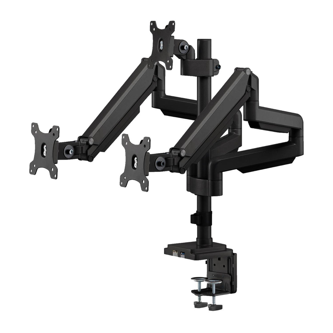 Supporto da scrivania per tre monitor con molla a gas USB 3.0, regolabile in altezza, inclinabile, girevole da 13"-30" fino a 7 kg,