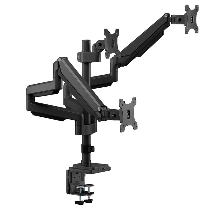 Supporto da scrivania per tre monitor con molla a gas USB 3.0, regolabile in altezza, inclinabile, girevole da 13"-30" fino a 7 kg,