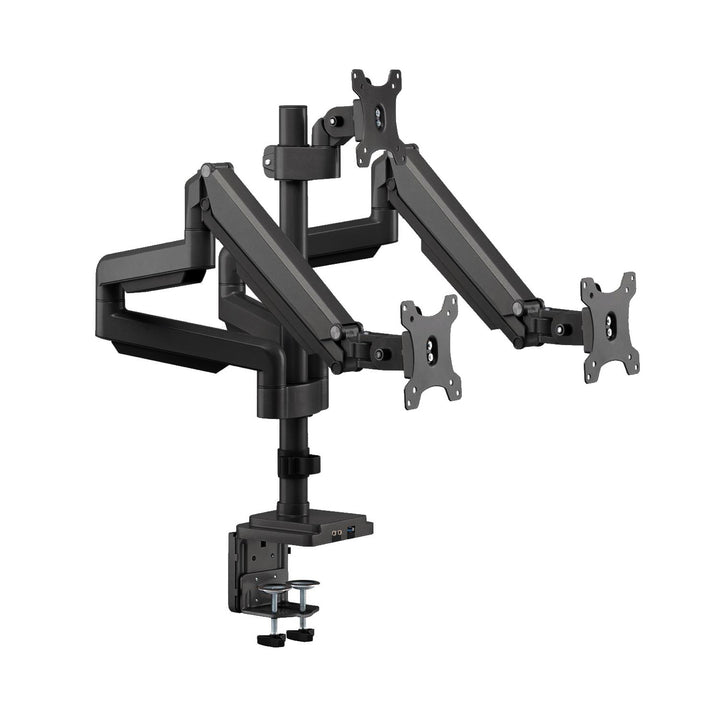 Supporto da scrivania per tre monitor con molla a gas USB 3.0, regolabile in altezza, inclinabile, girevole da 13"-30" fino a 7 kg,