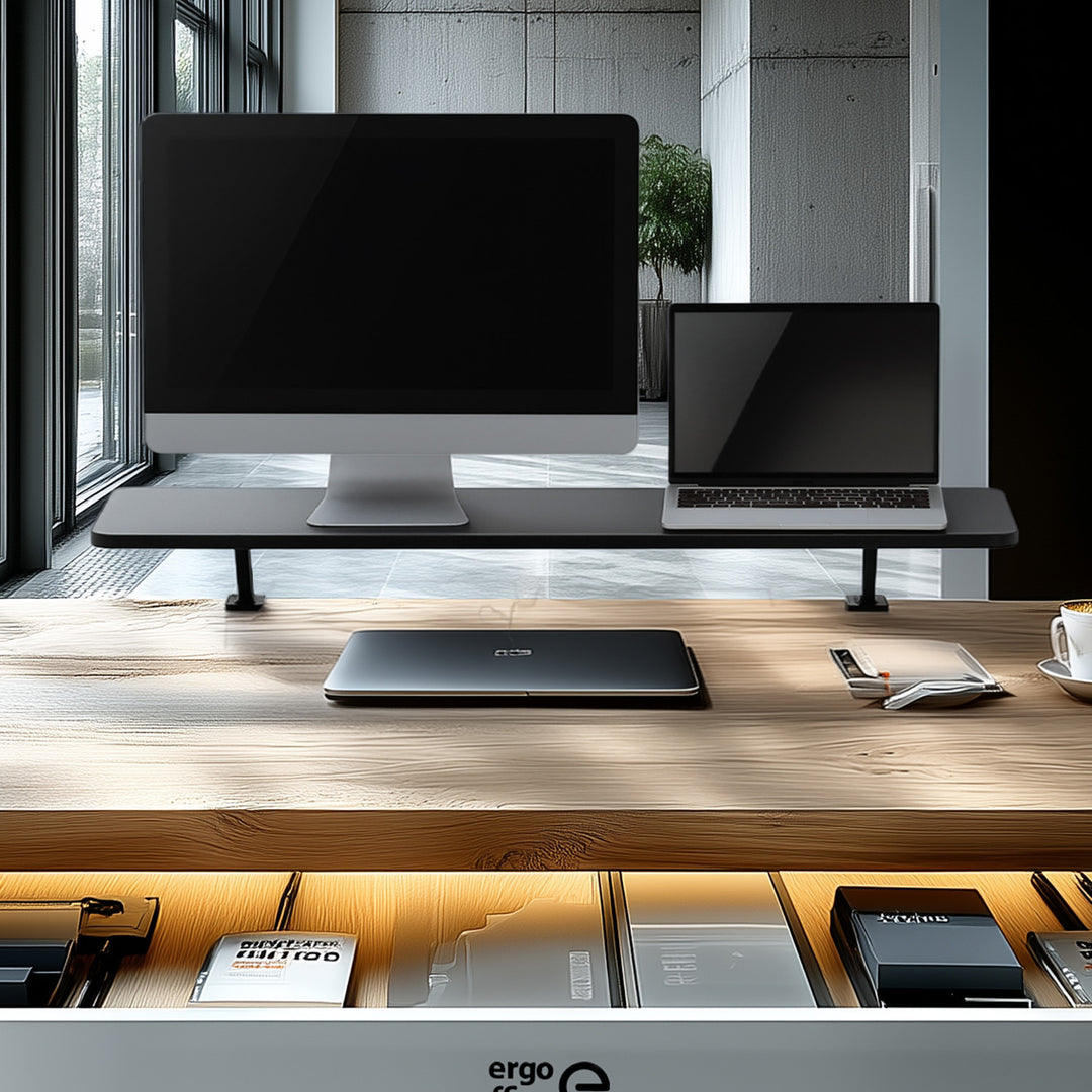 Ergo Office ER-409 Supporto per monitor 13"~32" fino a max. 20kg Ripiano da tavolo 100x26cm Mensola Supporto da tavolo