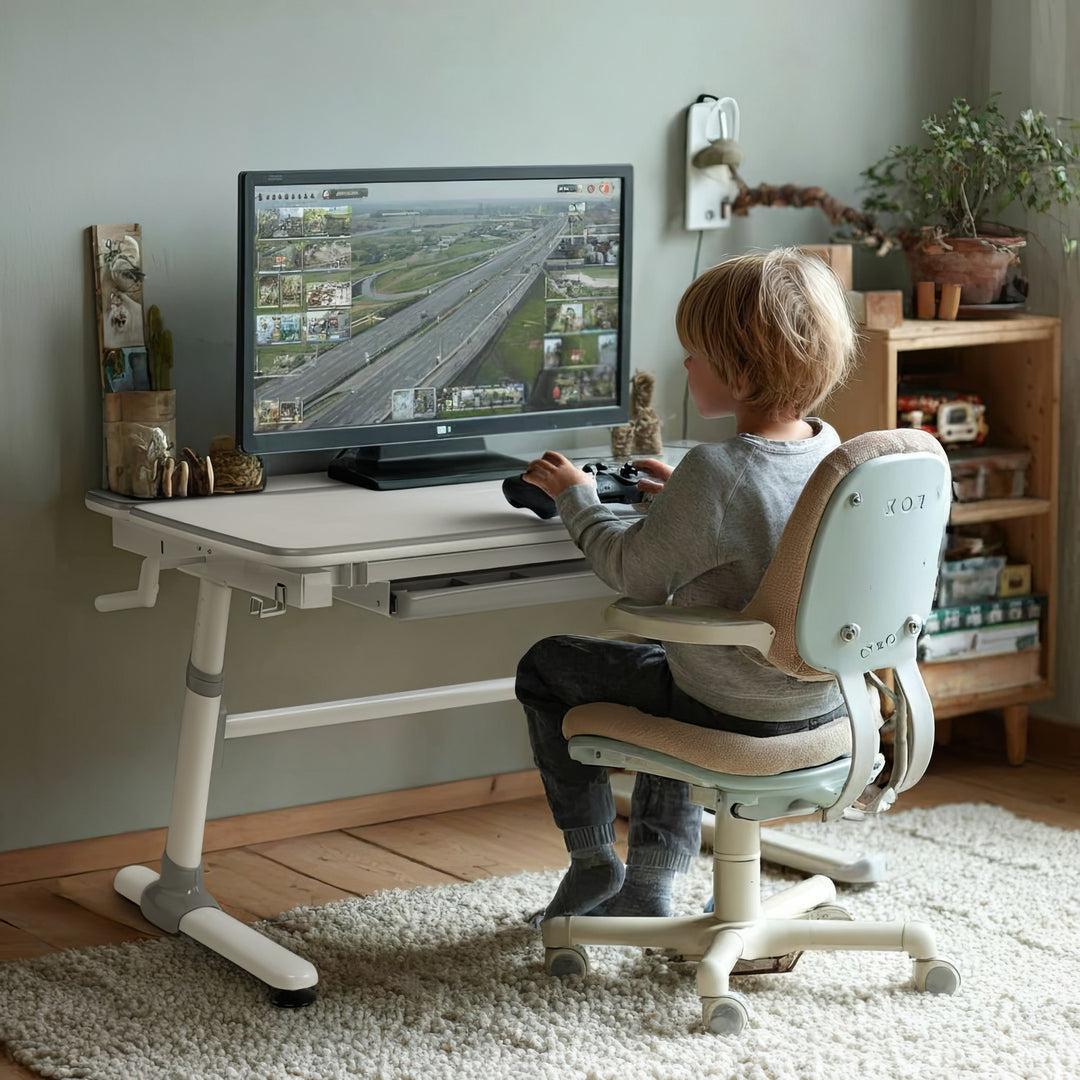 Ergo Office ER-41 Scrivania ergonomica per bambini con regolazione dell'altezza e dell'inclinazione Scrivania per bambini fino a 100 kg Cassetto Ganci per borse