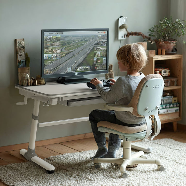 Ergo Office ER-41 Scrivania ergonomica per bambini con regolazione dell'altezza e dell'inclinazione Scrivania per bambini fino a 100 kg Cassetto Ganci per borse