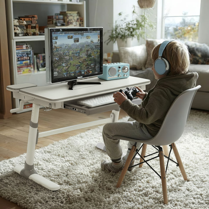 Ergo Office ER-41 Scrivania ergonomica per bambini con regolazione dell'altezza e dell'inclinazione Scrivania per bambini fino a 100 kg Cassetto Ganci per borse