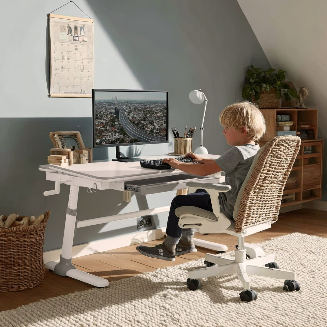 Ergo Office ER-41 Scrivania ergonomica per bambini con regolazione dell'altezza e dell'inclinazione Scrivania per bambini fino a 100 kg Cassetto Ganci per borse