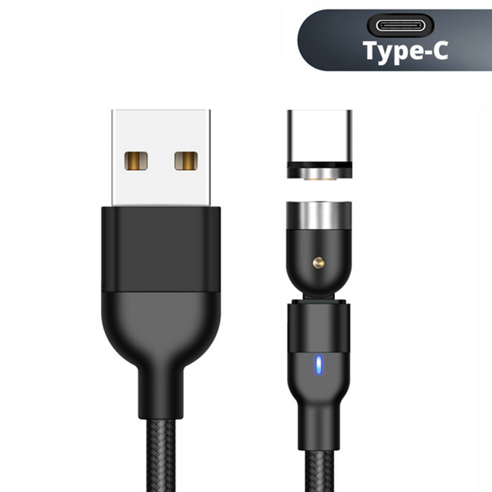 Cavo magnetico 3in1 USB C - Maclean Energy MCE474 angolato da 1 m in nero, supporta la ricarica rapida 9V / 2A, 5V / 3A, treccia di nylon,