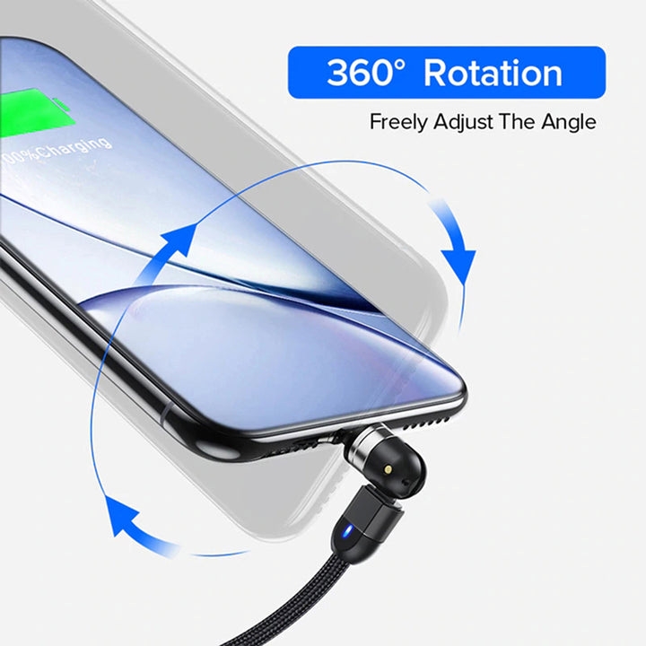 Cavo magnetico 3in1 USB C - Maclean Energy MCE474 angolato da 1 m in nero, supporta la ricarica rapida 9V / 2A, 5V / 3A, treccia di nylon,