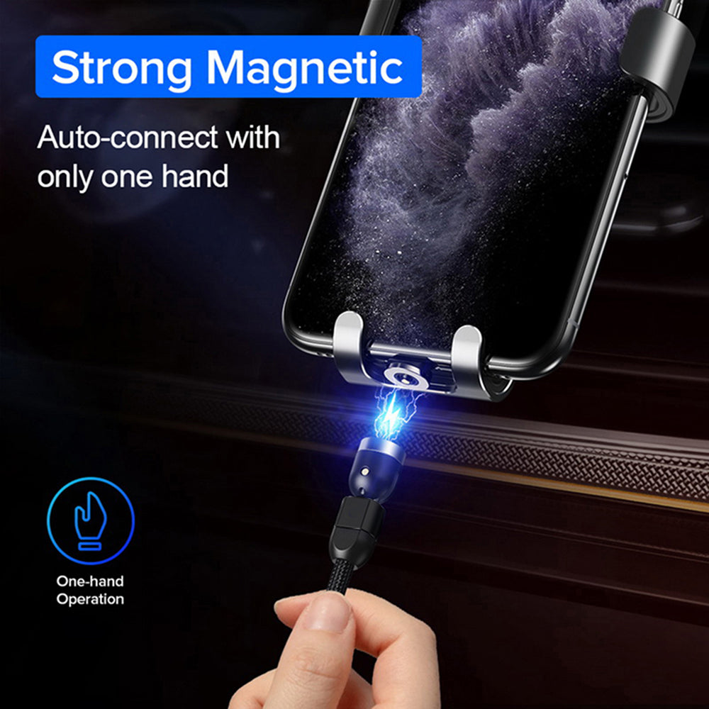 Cavo magnetico 3in1 USB C - Maclean Energy MCE474 angolato da 1 m in nero, supporta la ricarica rapida 9V / 2A, 5V / 3A, treccia di nylon,