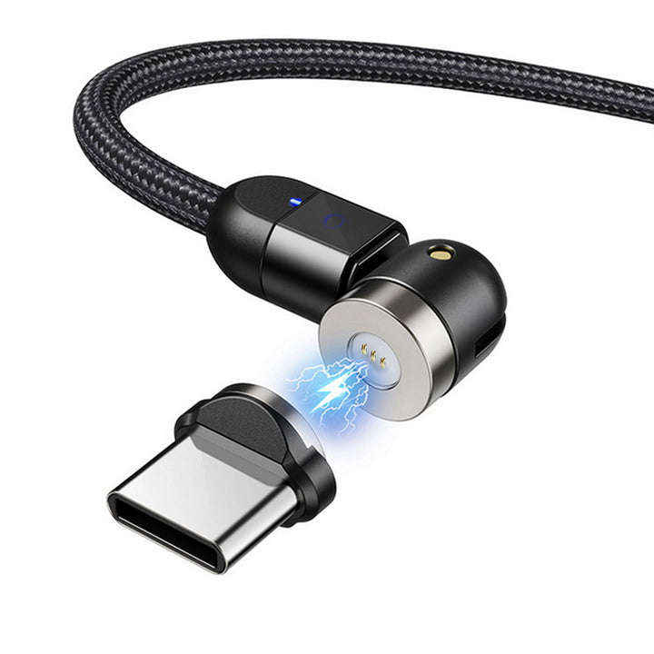 Cavo magnetico 3in1 USB C - Maclean Energy MCE474 angolato da 1 m in nero, supporta la ricarica rapida 9V / 2A, 5V / 3A, treccia di nylon,