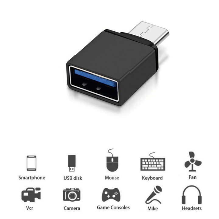 Adattatore da USB A a USB Type-C con funzione OTG per smartphone e tablet Supporta sincronizzazione, trasferimento dati, Plug & Play Nero