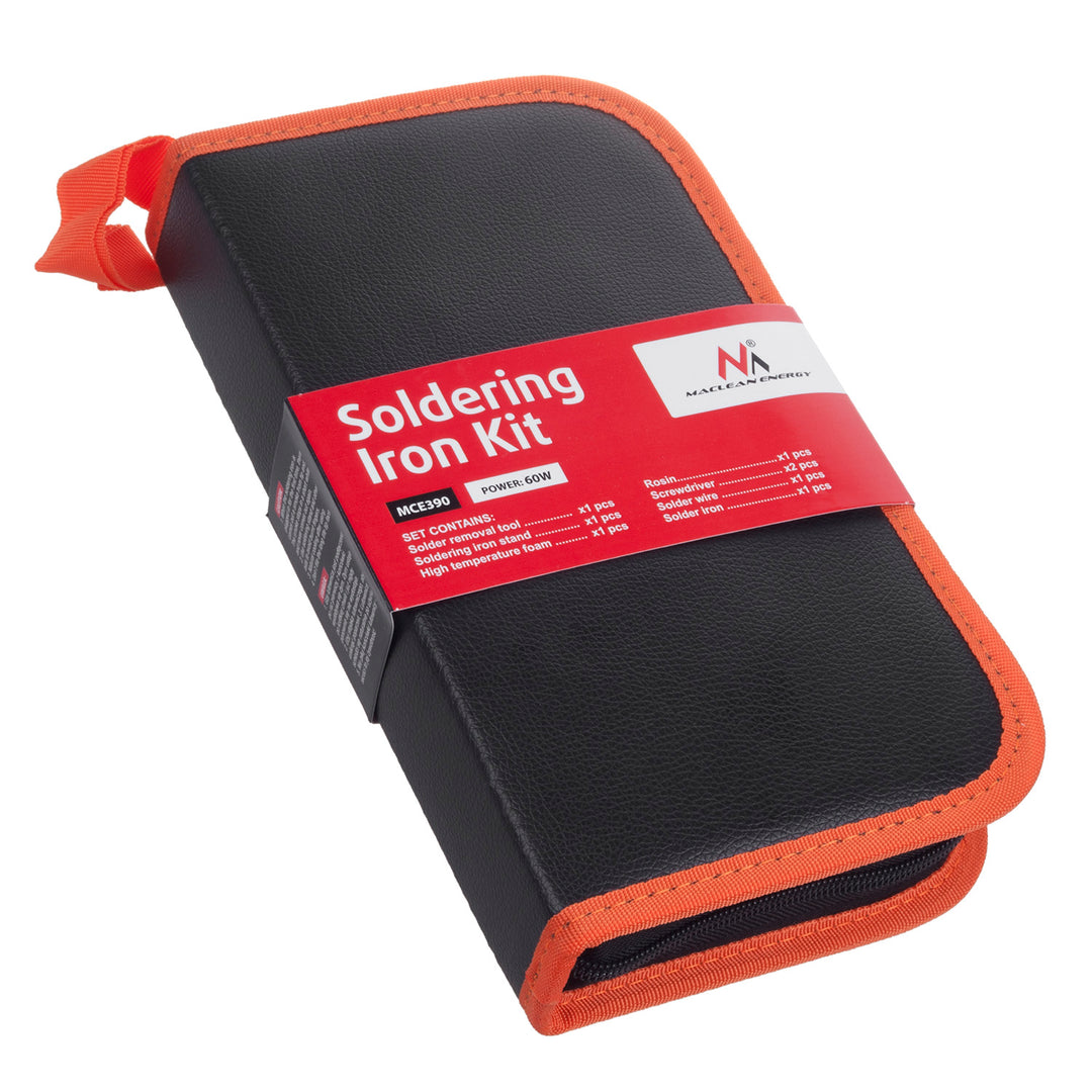 Kit di saldatura Maclean, grotta/resistenza a terra da 60W, stagno, colofonia, estrattore, supporto, cacciaviti, valigetta, MCE390