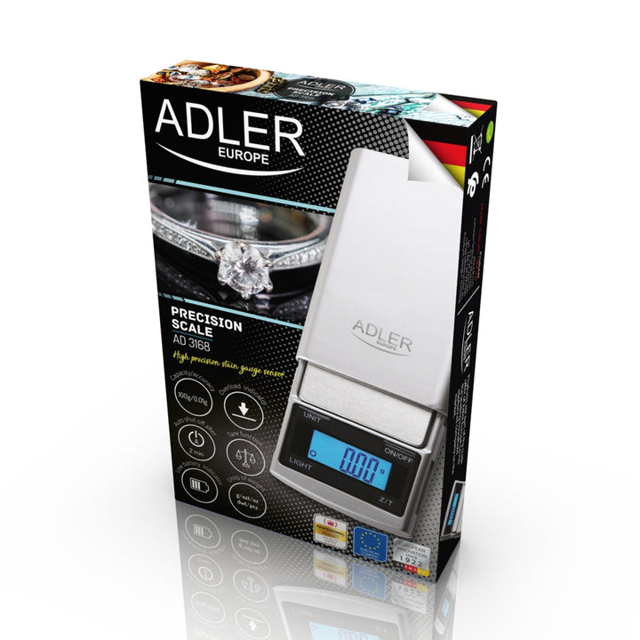 Bilancia di precisione Adler, display LCD, fino a 100 g, AD 3168