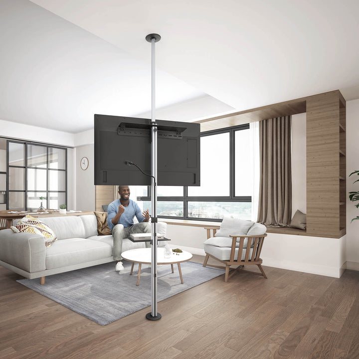Maclean MC-791N Porta TV telescopico, soffitto e pavimento con mensola  37 "-70", max. 30 kg