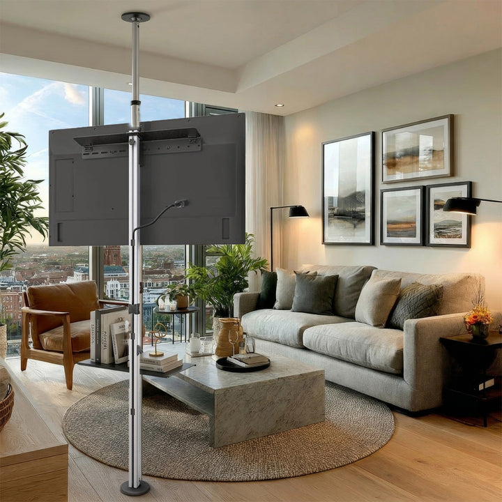 Maclean MC-791N Porta TV telescopico, soffitto e pavimento con mensola  37 "-70", max. 30 kg