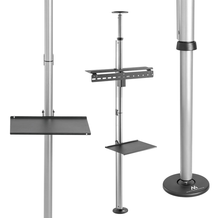 Maclean MC-791N Porta TV telescopico, soffitto e pavimento con mensola  37 "-70", max. 30 kg