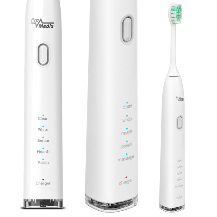 Spazzolino sonico Promedix PR-740 W bianco, 5 modalità, timer, indicatore del livello della batteria 2 testine nel set e cavo USB
