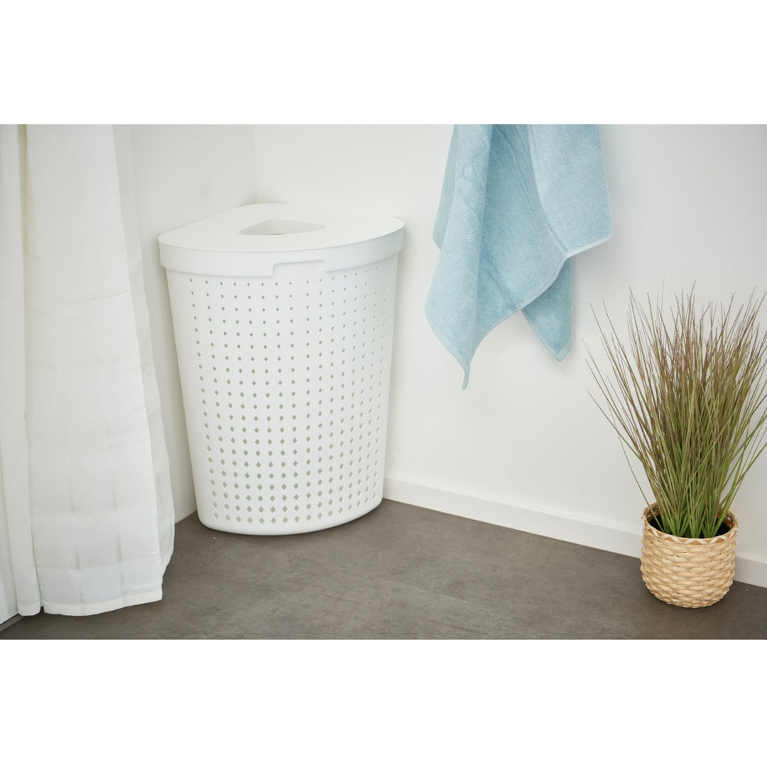 Seoul cesto della biancheria con coperchio angolare portabiancheria cesto portabiancheria cesto portaoggetti cesto della biancheria 62L (bianco)