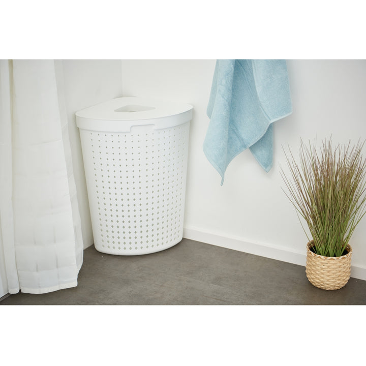 Seoul cesto della biancheria con coperchio angolare portabiancheria cesto portabiancheria cesto portaoggetti cesto della biancheria 62L (bianco)