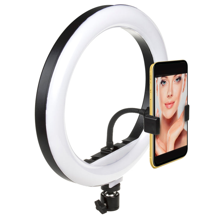Maclean MCE610 Anello luminoso a LED da 10 "12W con  treppiede e attivazione Bluetooth 3 colori 10 livelli di luminosità 10% -100% Luminosità regolabile Luce di illuminazione per supporto smartphone 160 LED
