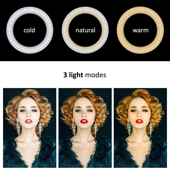 Maclean MCE610 Anello luminoso a LED da 10 "12W con  treppiede e attivazione Bluetooth 3 colori 10 livelli di luminosità 10% -100% Luminosità regolabile Luce di illuminazione per supporto smartphone 160 LED