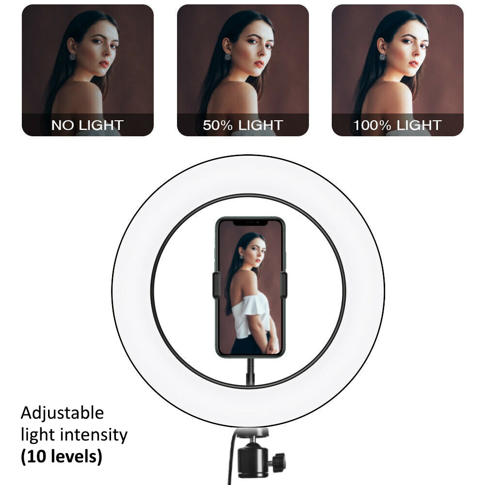 Maclean MCE610 Anello luminoso a LED da 10 "12W con  treppiede e attivazione Bluetooth 3 colori 10 livelli di luminosità 10% -100% Luminosità regolabile Luce di illuminazione per supporto smartphone 160 LED