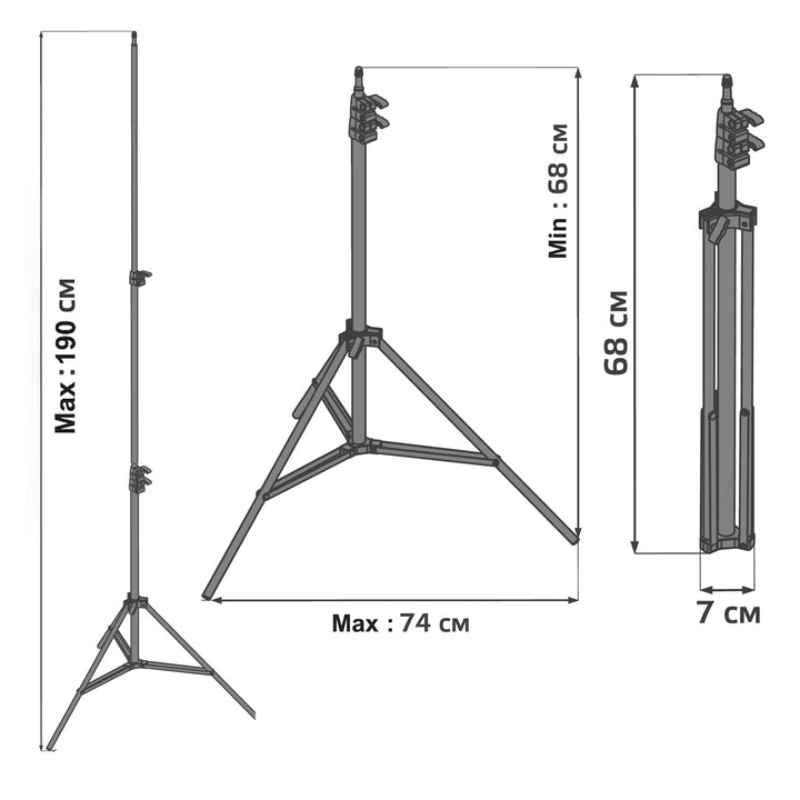 Maclean MC-163 stativo Treppiede per anello luminoso da 12 "altezza regolabile 62-190 cm Supporto per lampada con capacità di carico di 3 kg stativo per luce