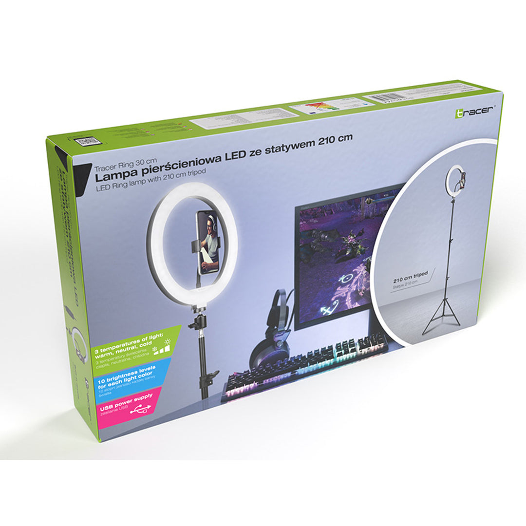 Luce ad anello RING 30cm TRACER con treppiede da 210cm