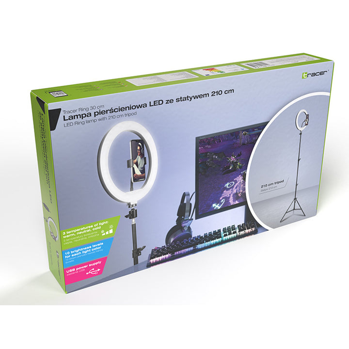 Luce ad anello RING 30cm TRACER con treppiede da 210cm
