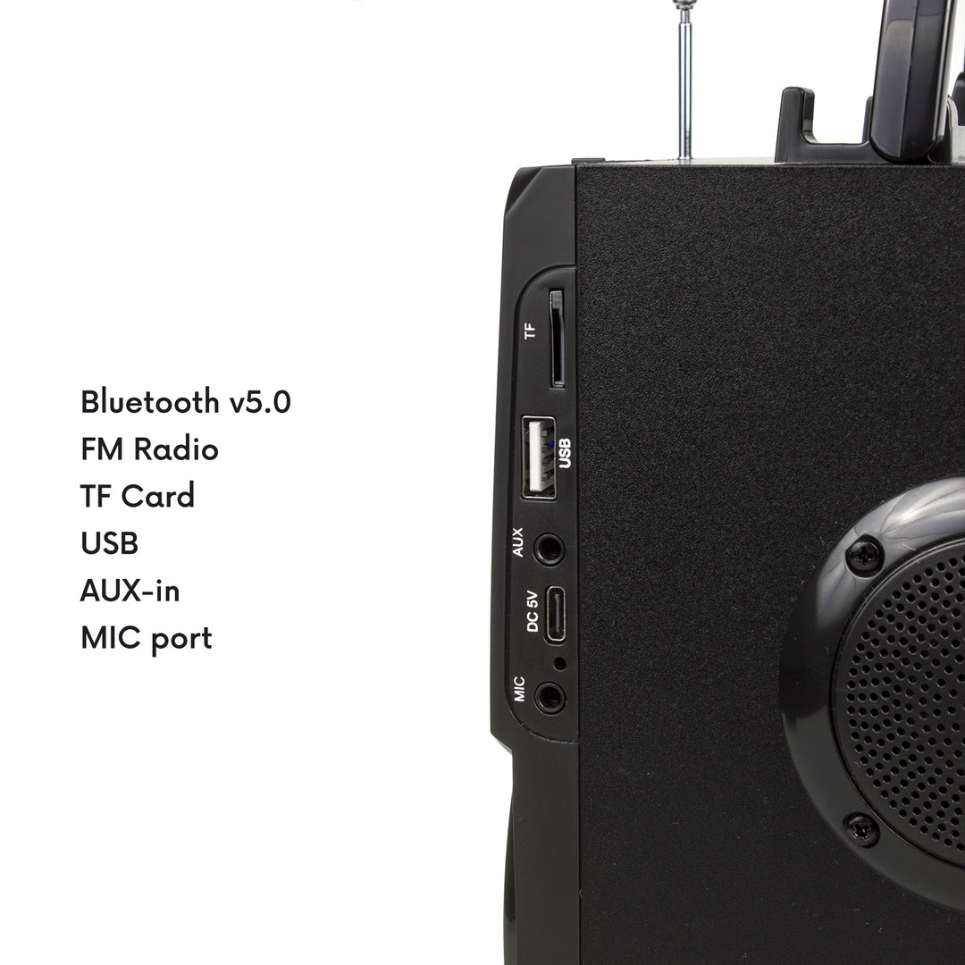 Altoparlante bluetooth portatile / radio / SD / MMC / ingresso aux / USB / illuminazione / telecomando / antenna telescopica / connettore microfono