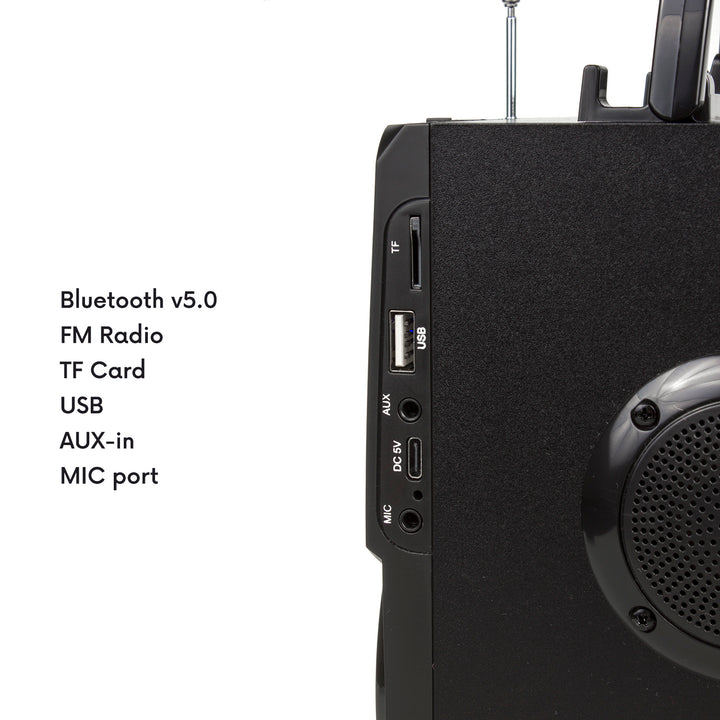 Altoparlante bluetooth portatile / radio / SD / MMC / ingresso aux / USB / illuminazione / telecomando / antenna telescopica / connettore microfono