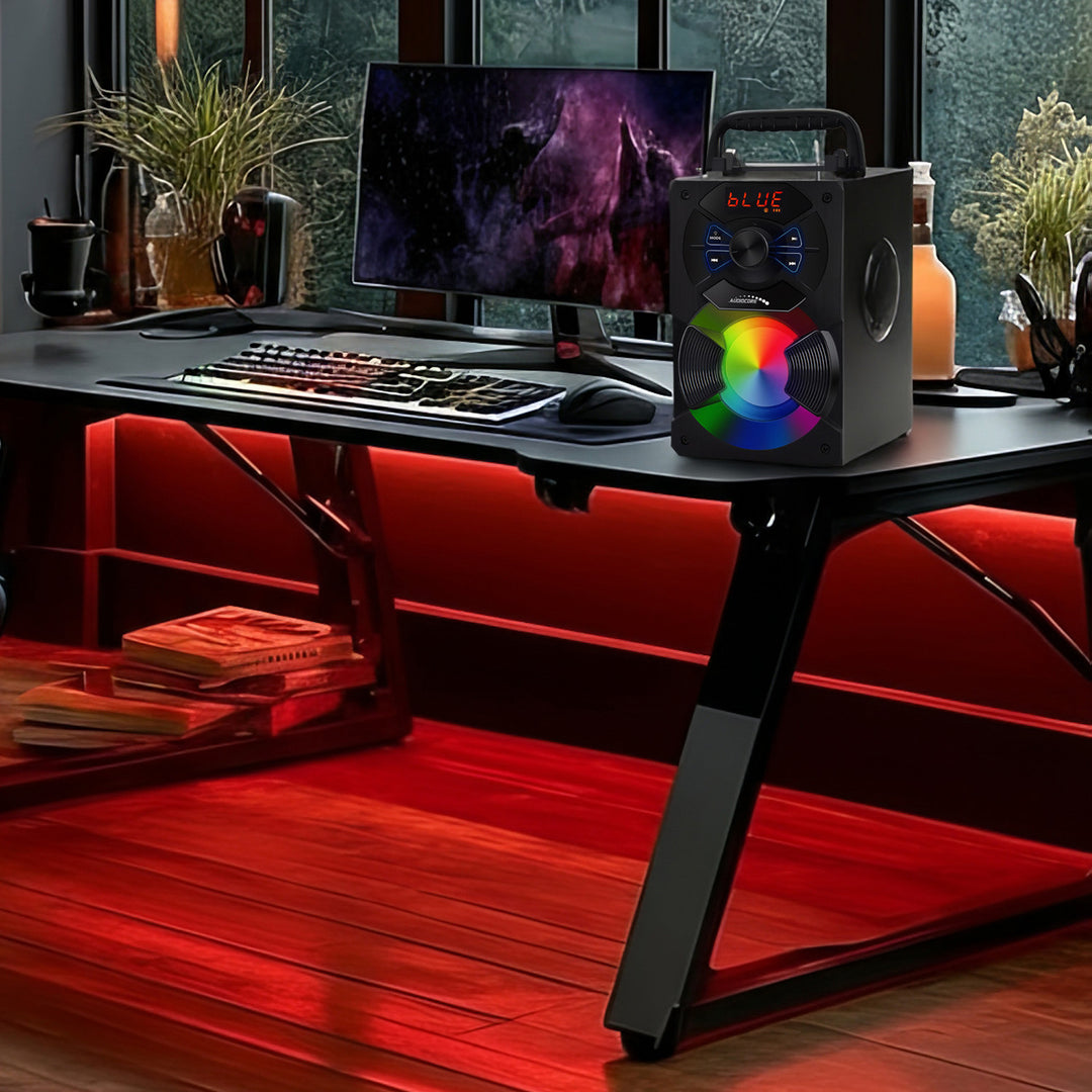 Altoparlante bluetooth portatile / radio / SD / MMC / ingresso aux / USB / illuminazione / telecomando / antenna telescopica / connettore microfono