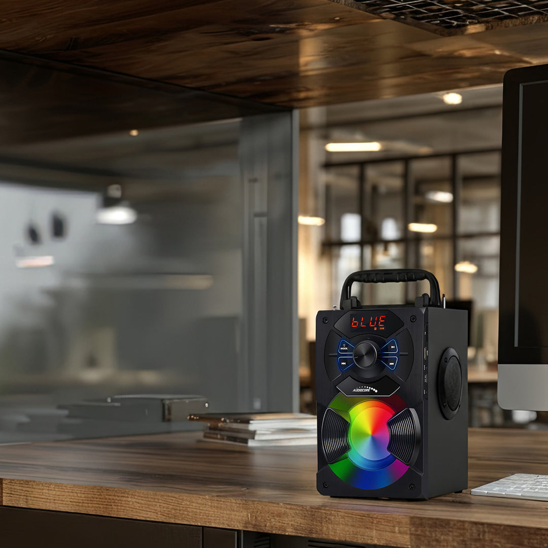 Altoparlante bluetooth portatile / radio / SD / MMC / ingresso aux / USB / illuminazione / telecomando / antenna telescopica / connettore microfono