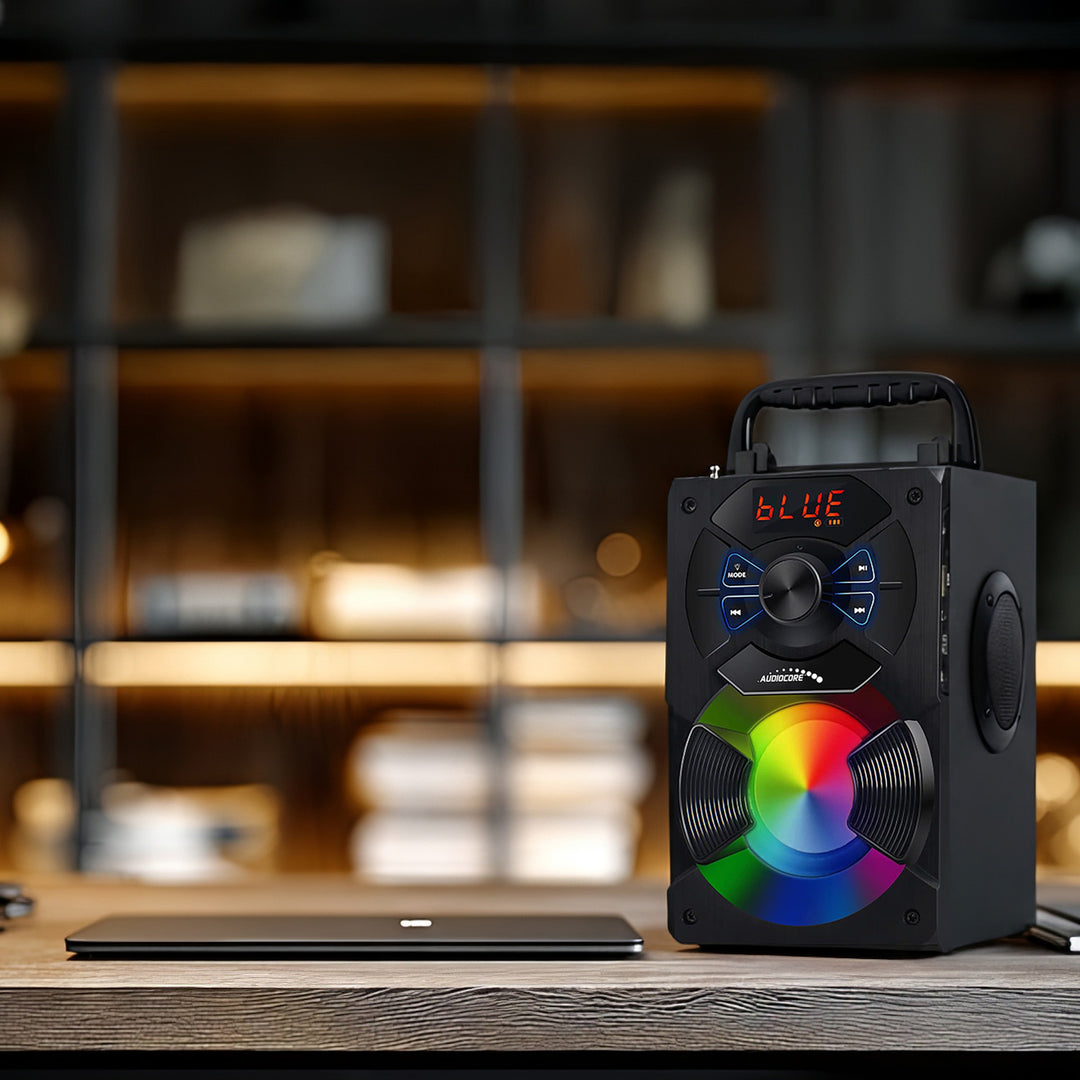 Altoparlante bluetooth portatile / radio / SD / MMC / ingresso aux / USB / illuminazione / telecomando / antenna telescopica / connettore microfono