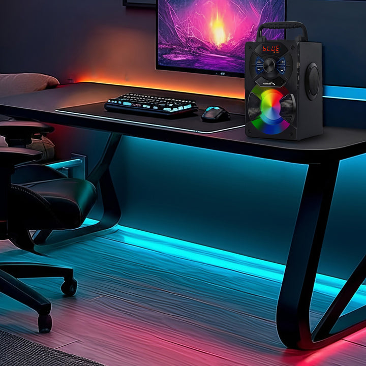 Altoparlante bluetooth portatile / radio / SD / MMC / ingresso aux / USB / illuminazione / telecomando / antenna telescopica / connettore microfono