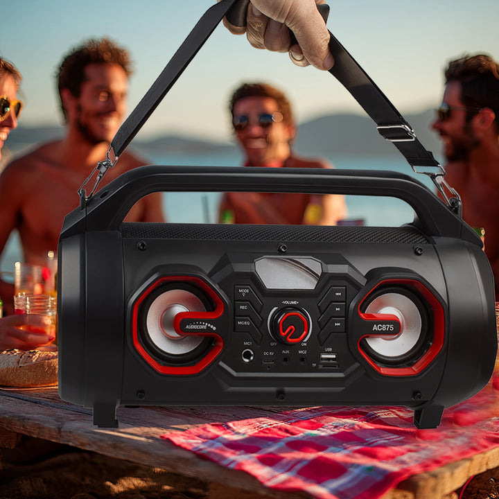 Audiocore AC875 Bazooka Altoparlante Bluetooth portatile Boombox 30W (20W + 5Wx2) IPX4 A  / Radio / microSD / Aux-In / USB / Illuminazione / Porta microfono