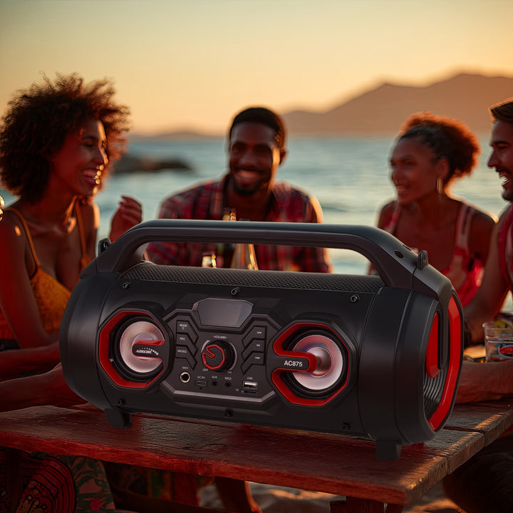 Audiocore AC875 Bazooka Altoparlante Bluetooth portatile Boombox 30W (20W + 5Wx2) IPX4 A  / Radio / microSD / Aux-In / USB / Illuminazione / Porta microfono