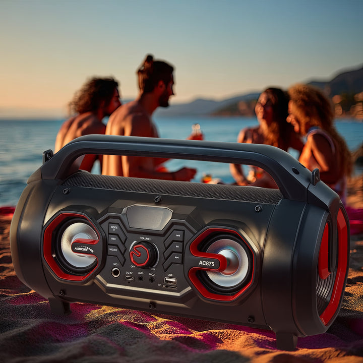 Audiocore AC875 Bazooka Altoparlante Bluetooth portatile Boombox 30W (20W + 5Wx2) IPX4 A  / Radio / microSD / Aux-In / USB / Illuminazione / Porta microfono
