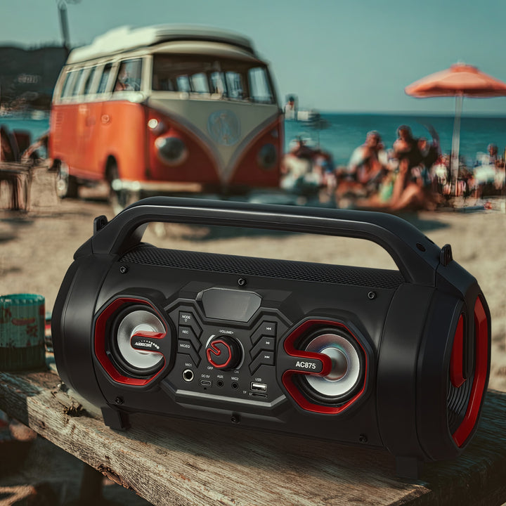 Audiocore AC875 Bazooka Altoparlante Bluetooth portatile Boombox 30W (20W + 5Wx2) IPX4 A  / Radio / microSD / Aux-In / USB / Illuminazione / Porta microfono
