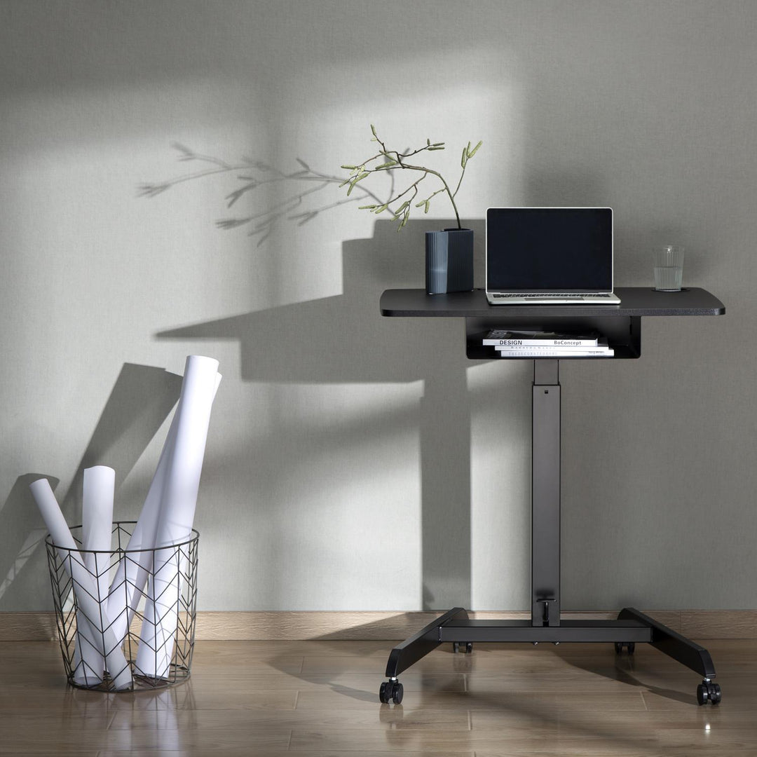 Scrivania per laptop regolabile in altezza con ruote e scrivania sit-stand con un cassetto Altezza regolabile fino a max. 113cm max. 8kg (Nero)