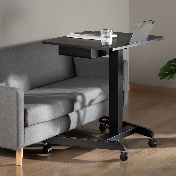 Scrivania per laptop regolabile in altezza con ruote e scrivania sit-stand con un cassetto Altezza regolabile fino a max. 113cm max. 8kg (Nero)